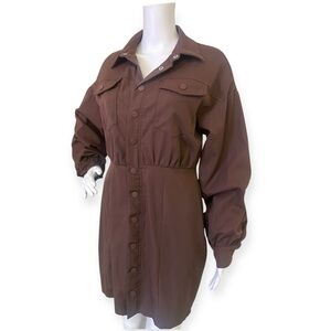 Pretty Little Thing Brown Button-Up Dress
